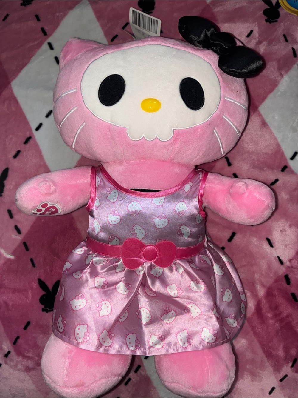 Build-A-Bear Pink SKELETON Hello Kitty HALLOWEEN Plush with Satin Dress